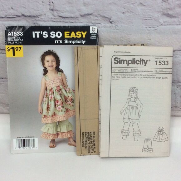 Vintage Simplicity Sewing Pattern 1533 Girls Sizes 3-8 Pantaloons & Dress Uncut - Picture 2 of 3